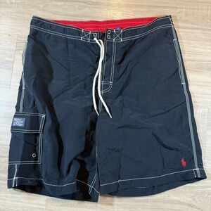 Vintage Polo Ralph‎ Lauren Swimwear Mens L Board Short Black Trunks Cargo Nylon